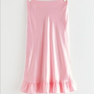Pink Ruffle Satin Midi Skirt